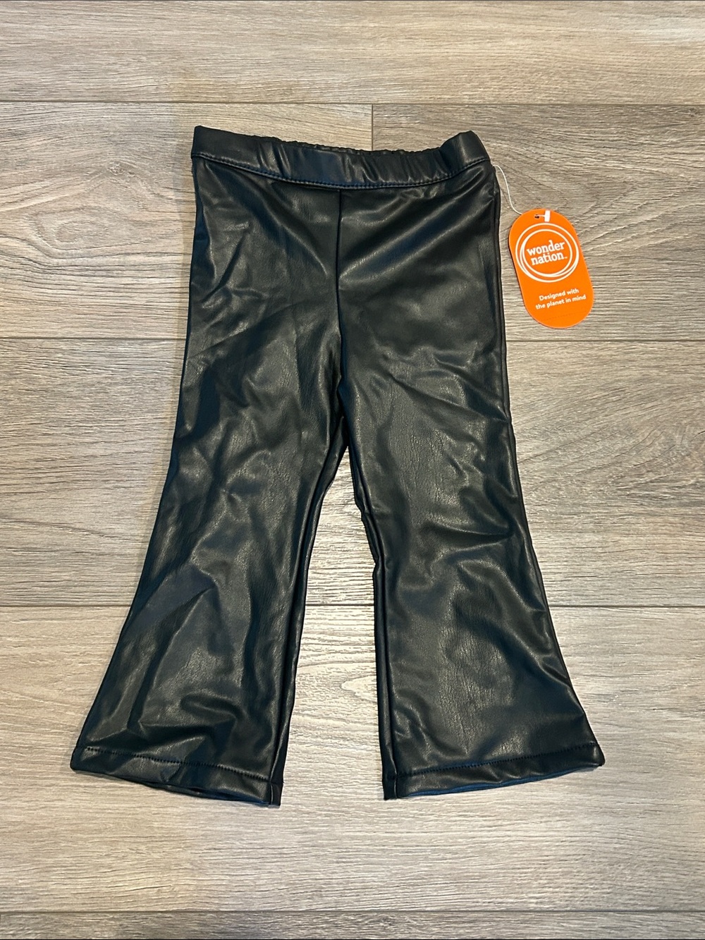 NWT Wonder Nation Toddler Black Faux Leather Flared Leggings Size 2T